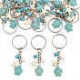 20Pcs Turtle with Starfish Synthetic Turquoise Pendant Keychains, with Iron Ring