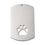 304 Stainless Steel Pendants, Stainless Steel Color, Rectangle Charm, Laser Cut