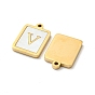 304 Stainless Steel Pave Shell Pendants, Rectangle Charms with Letter V/Letter Z