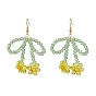 Серьги с подвесками из стеклянных бусин в виде цветка и банта, латунные серьги для женщин, темно-зеленый
