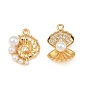 Латунные микро проложить кубического циркония подвески, подвески в форме ракушек, с искусственными жемчужинами и петлями из АБС, долговечный, без никеля 