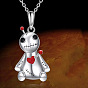 Halloween Alloy Enamel Red Heart Gothic Doll Pendant Necklaces for Unisex