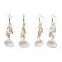 304 Stainless Steel Shell Shape Dangle Earrings, with Natural Cowrie Shell & Imitation Pearl