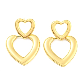 Rack Plating Brass Hollow Heart Dangle Stud Earrings, Long-Lasting Plated, Lead Free & Cadmium Free