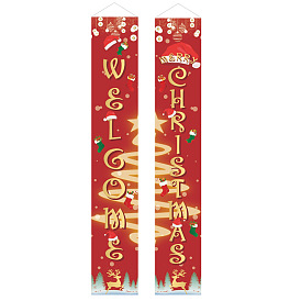 Polyester Hanging Sign for Home Office Front Door Porch Welcome Christmas Decorations, Rectangle with Word Welcome Christmas