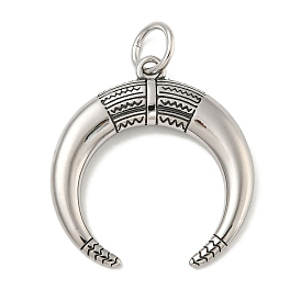 316 Surgical Stainless Steel Pendants, with Jump Ring, Double Horn/Crescent Moon Charm