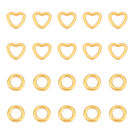 20pcs 2 style 304 anneau de liaison en acier inoxydable, anneau rond et coeur