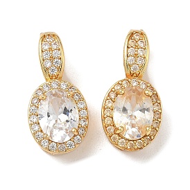 Латунные микропаве прозрачные подвески с фианитом, овальный шарм