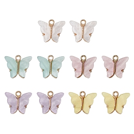 10pcs 5 pendentifs acryliques en alliage de couleurs, papillon, or et de lumière
