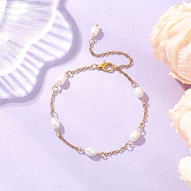 Браслеты из натурального культивированного пресноводного жемчуга, 304 браслеты из нержавеющей стали с цепочками для женщин, с цинковым сплавом застежками омаров коготь