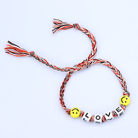 Bracelet hip-hop avec bracelet pompon lettre smiley - remise grande quantité