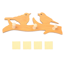 CREATCABIN Wood Wall Mounted Hook Hangers, with Self Adhesive Sticker, Bird