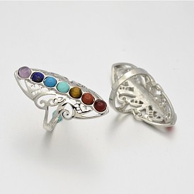 Chakra Jewelry Vintage Filigree Brass Gemstone Wide Band Rings, Lead Free & Nickel Free, 19mm