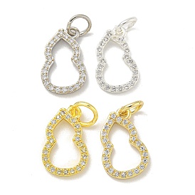 Brass Micro Pave Cubic Zirconia Pendants, and Jump Ring, Long-Lasting Plated, Lead Free & Cadmium Free, Gourd