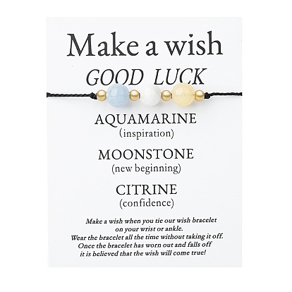 Браслеты из плетеных бусин из натурального аквамарина, лунного камня и цитрина, регулируемый браслет
