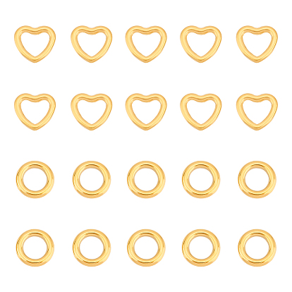 20pcs 2 style 304 anneau de liaison en acier inoxydable, anneau rond et coeur