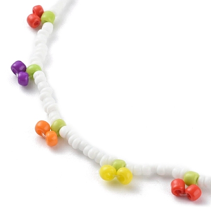 Creative Glass Seed Beads Beaded Necklaces, with 304 Stainless Steel Lobster Claw Clasps, Cherry
