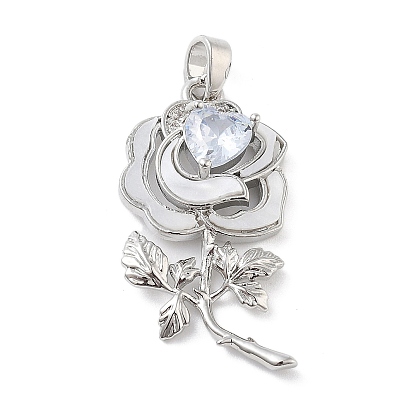 Латунные микро проложить кубического циркония подвески, без кадмия, без никеля и без свинца, с акриловой, цветок с сердечком