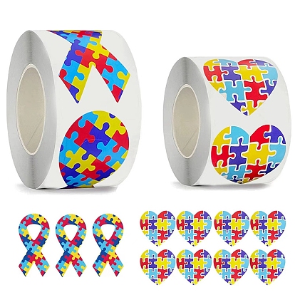 Autism Theme Paper Self-Adhesive Label Stickers Rolls, Gift Tag Sealing Sticker, for Party Presents Decoration