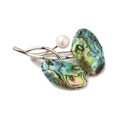 Natural Paua Shell Brooches, with Brass Pins & Pearl