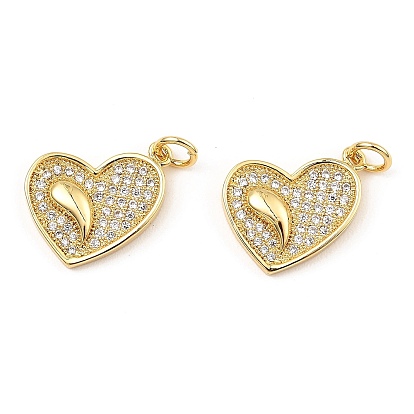 Rack Plating Brass Micro Pave Clear Cubic Zirconia Pendants, Cadmium Free & Lead Free, Heart
