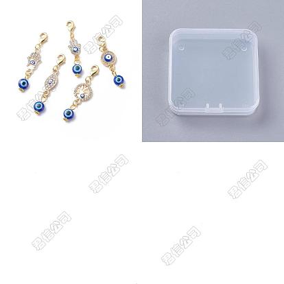 20Piezas de decoraciones colgantes con temática de mal de ojo, dijes con clip de aleación de diamantes de imitación y latón, encantos de broche de langosta, mano de hamsa/ojo/árbol de la vida