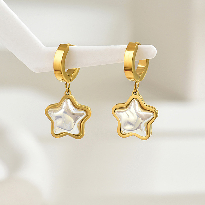 Серьги-кольца из искусственного жемчуга из нержавеющей стали в форме звезд