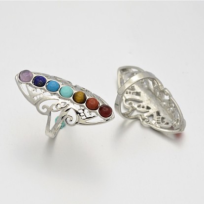 Chakra Jewelry Vintage Filigree Brass Gemstone Wide Band Rings, Lead Free & Nickel Free, 19mm