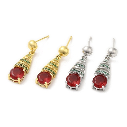 Rack Plating Brass Teardrop Dangle Stud Earrings with Rhinestone for Women, Lead Free & Cadmium Free