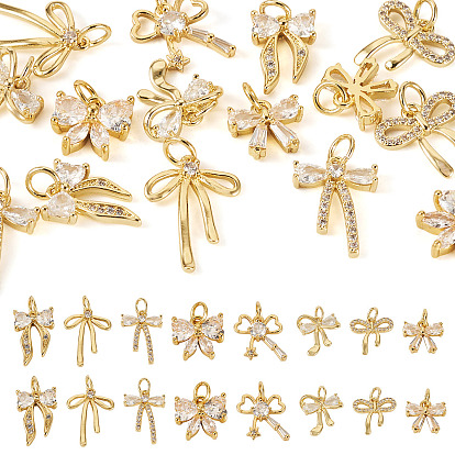 16 шт 8 стиль латунные микропаве подвески из фианита, бантом, с целью перехода в кольце