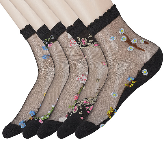 5пары женских носков из цветочного цинлона и стеклянного шелка