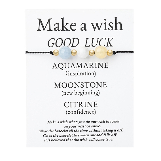 Браслеты из плетеных бусин из натурального аквамарина, лунного камня и цитрина, регулируемый браслет