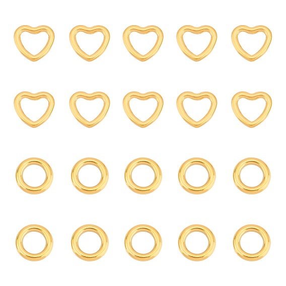 20Pcs 2 Style 304 Stainless Steel Linking Ring, Round Ring & Heart