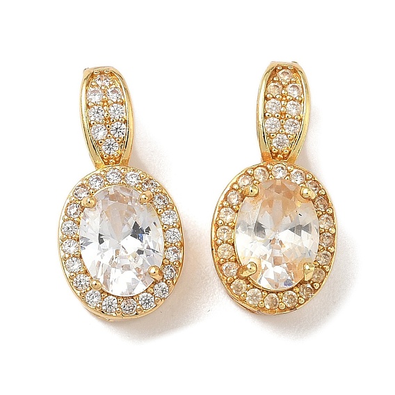 Латунные микропаве прозрачные подвески с фианитом, овальный шарм