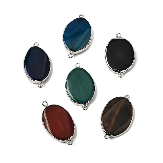 Овальные соединительные подвески из натурального агата (окрашенного и обработанного термической обработкой)., с латунной кромкой, платина