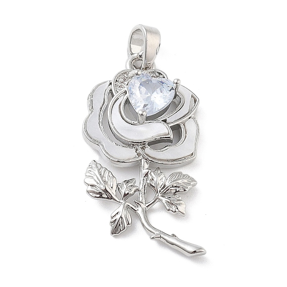 Латунные микро проложить кубического циркония подвески, без кадмия, без никеля и без свинца, с акриловой, цветок с сердечком