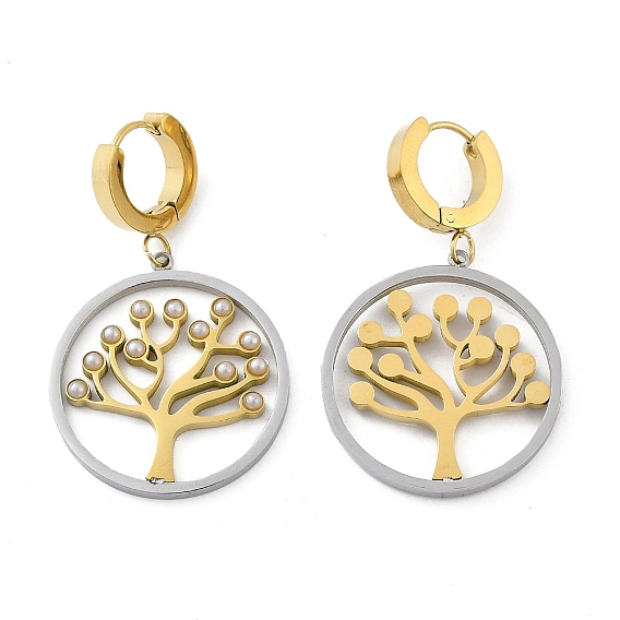 304 серьги-кольца из нержавеющей стали с имитацией жемчуга, дерево, ионное покрытие (ip)