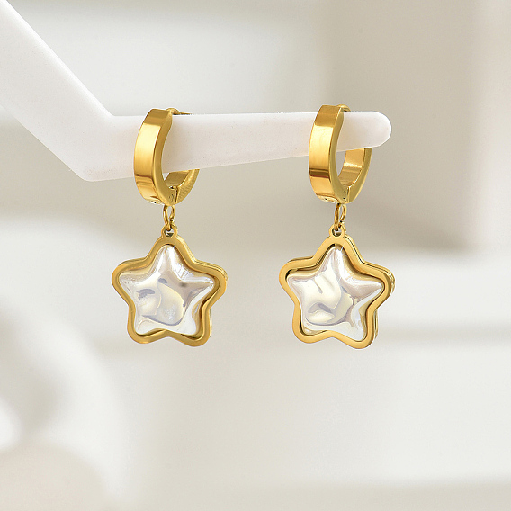 Серьги-кольца из искусственного жемчуга из нержавеющей стали в форме звезд