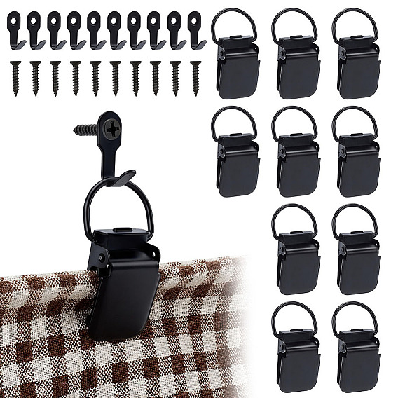 10 Sets Mini Stainless Steel Hook Hangers, with Screws, 10Pcs Iron Clips, D-shaped Clamp