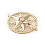 Brass Pave Clear Cubic Zirconia Connector Charms with Shell, Flat Round Links with Star