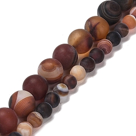 Natural Striped Agate/Banded Agate Beads Strands, Round, Dyed & Heated, Frosted