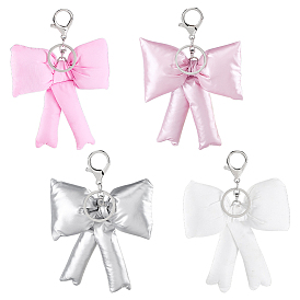 4 шт. 4 цвета брелоки из искусственной кожи и хлопка с бантом, Сплав с застежками, платина
