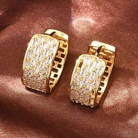 Brass Micro Pave Cubic Zirconia Hoop Earrings, Cadmium Free & Lead Free, Long-Lasting Plated, Rack Plating, Real 18K Gold Plated