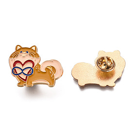 Dog with Infinity Heart Enamel Pin, Light Gold Plated Alloy Animal Badge for Backpack Clothes, Nickel Free & Lead Free