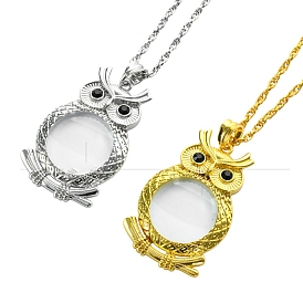 Glass Magnifying Pendant Necklace with Crystal Rhinestone, Alloy Jewelry for Women Men