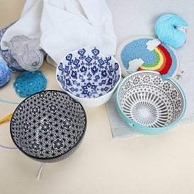Stockage de bol de fil de porcelaine fait à la main, panier de rangement en laine à tricoter avec des trous faits à la main pour éviter de glisser