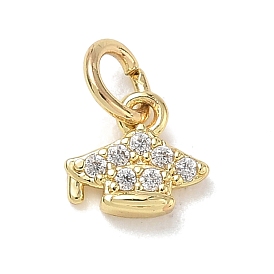 Brass Micro Pave Clear Cubic Zirconia Charms, Graduation Cap Charms