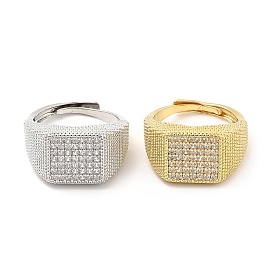 Rack Plating Brass Micro Pave Cubic Zirconia Rings, Adjustable Rings, Cadmium Free & Lead Free, Long-Lasting Plated