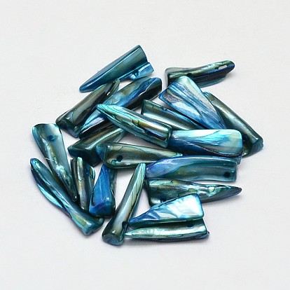 Dyed Natural Freshwater Shell Nugget Stick Beads, 22~35x5~7x2mm, Hole: 1mm, about 510pcs/500g