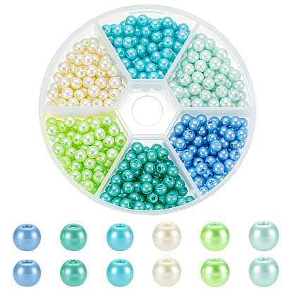 480шт 6 цвета выпечки окрашены перламутровые стеклянные жемчужные круглые бусины